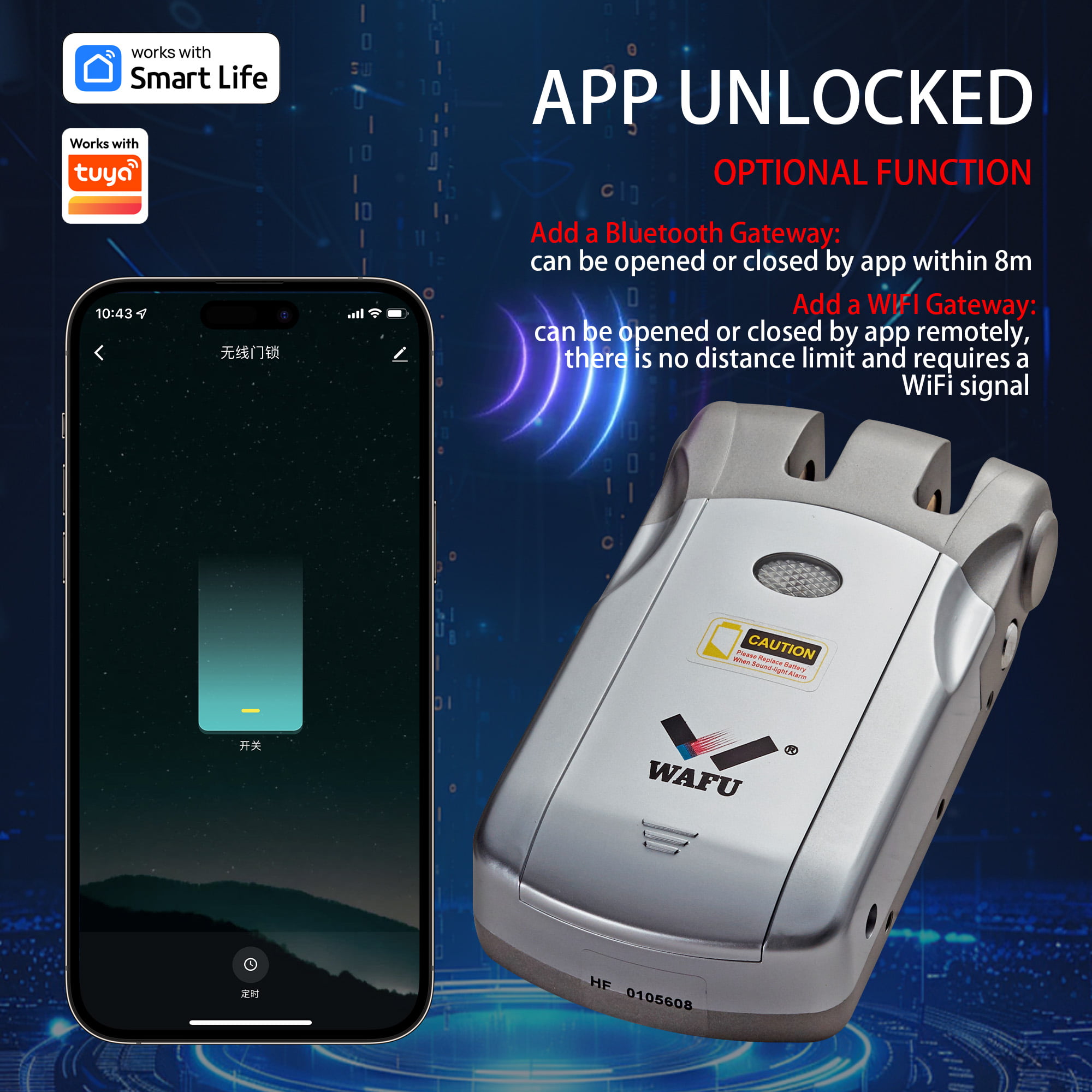 WF-019 supports Tuya/Smart Life App Bluetooth/Wi-Fi remote unlock