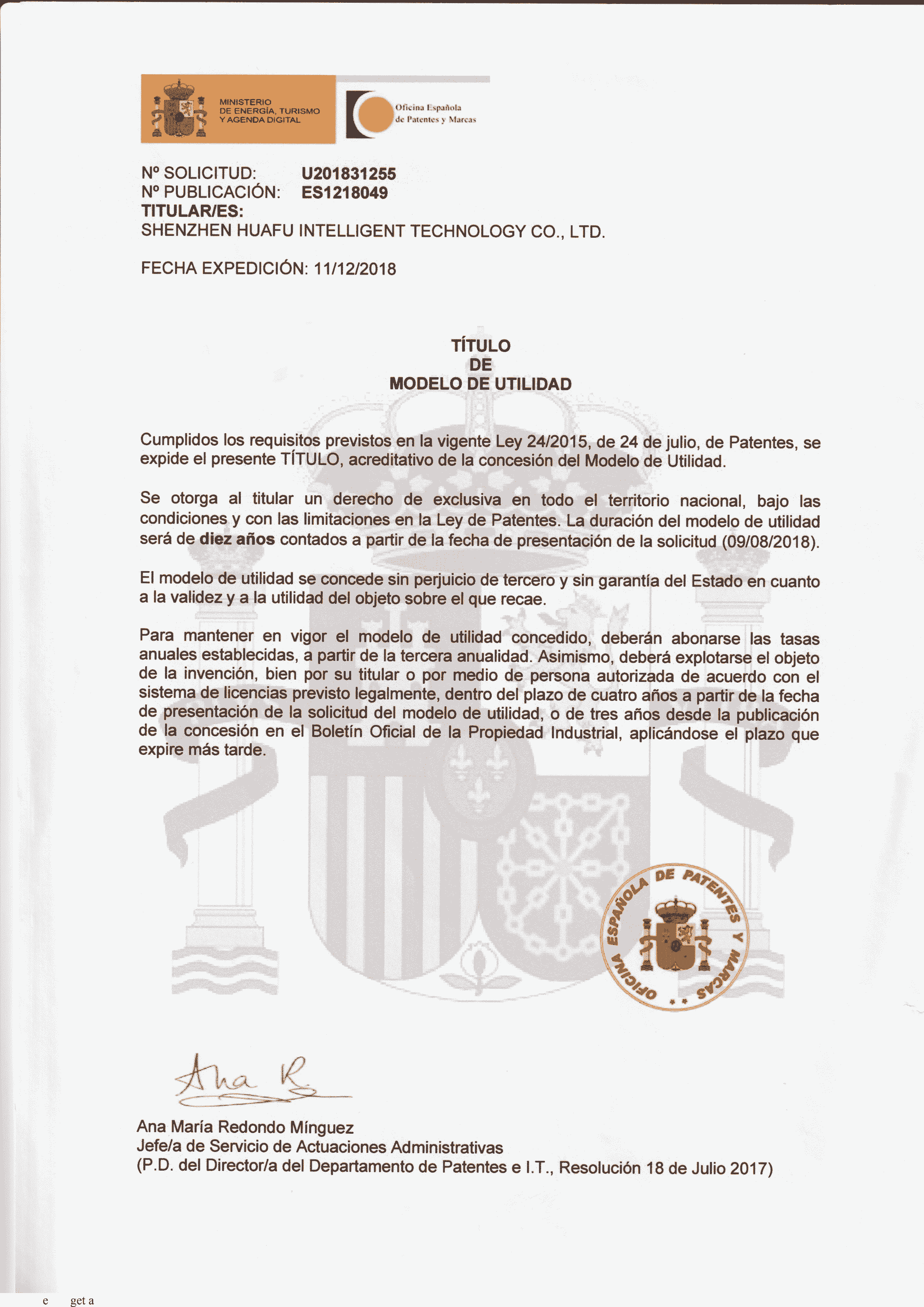 Overseas Patent Certificate