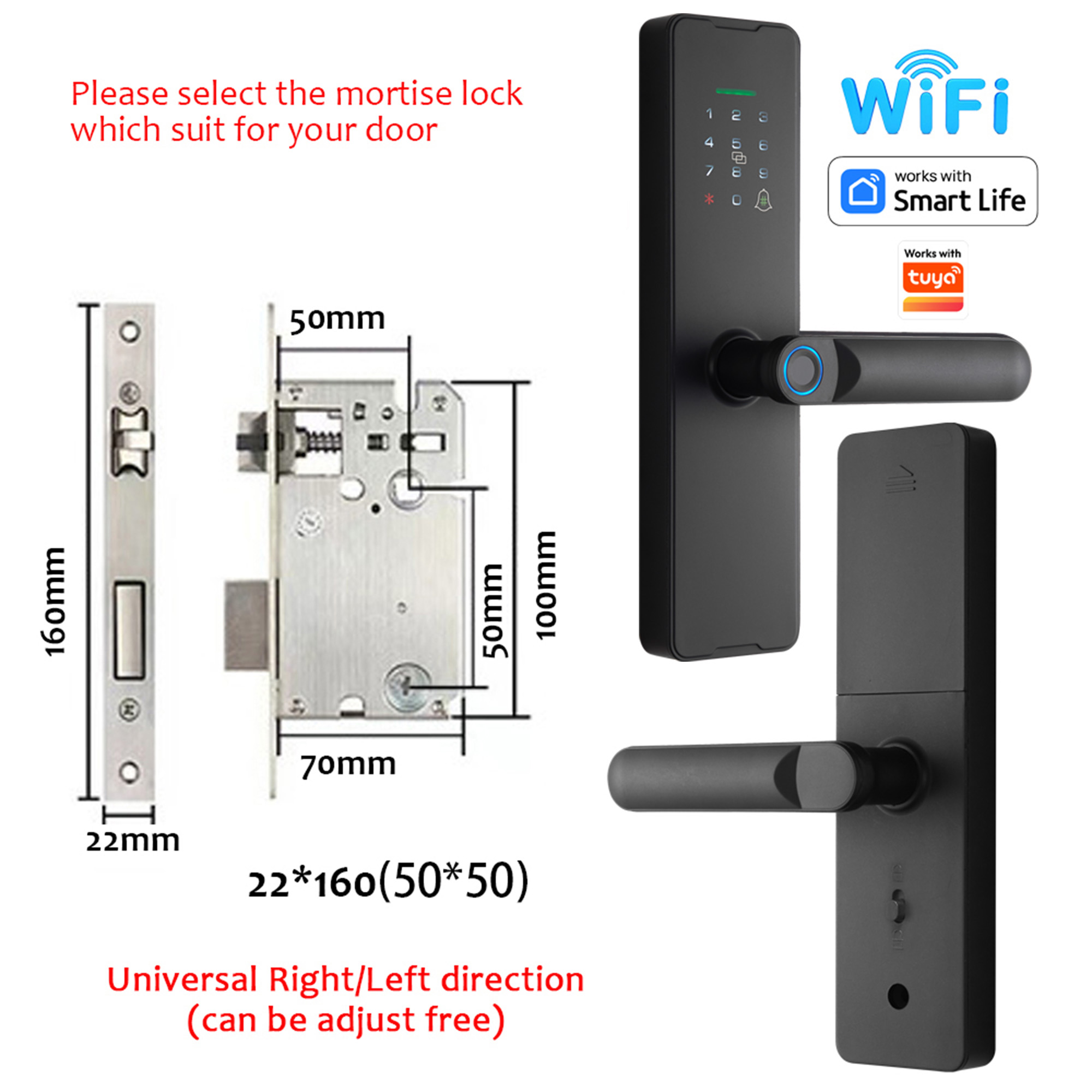 WF-X8 corpo serratura universale 22×160 regolabile sx/dx