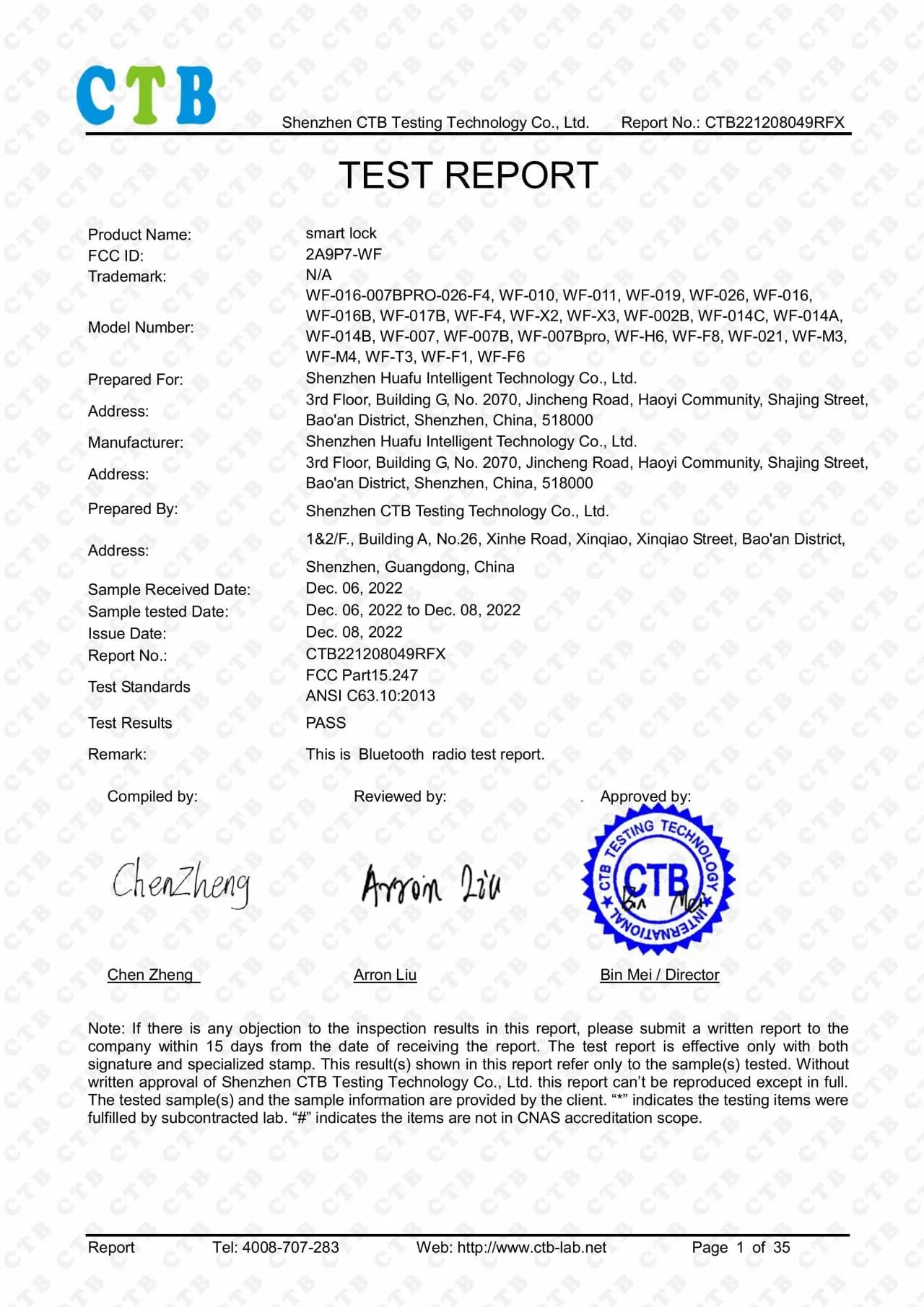 Rapporto FCC Part 15 WAFU WF-019