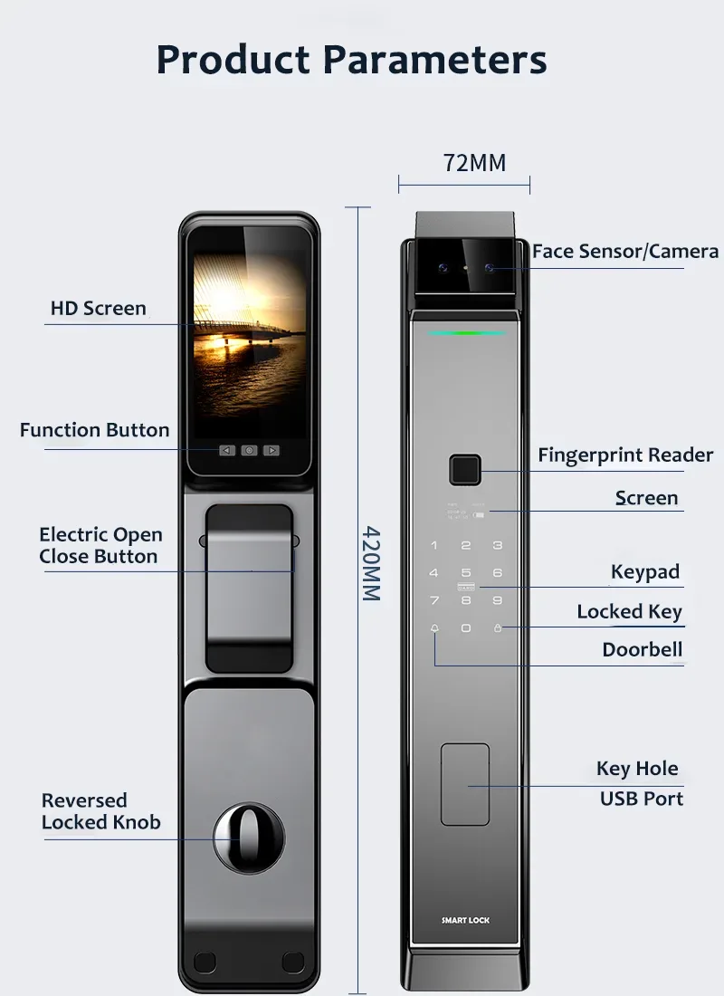 WAFU WF-MY5 3D Face Peephole Lock — 3D face peephole lock, 175 degree camera | product parameters chart