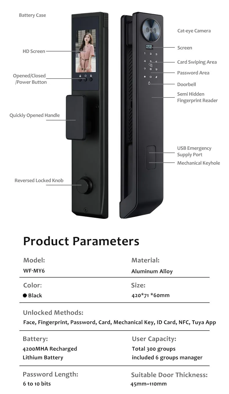 WAFU WF-MY6 3D Face & Peephole Lock —3D face peephole lock, 26 languages | detail image 8