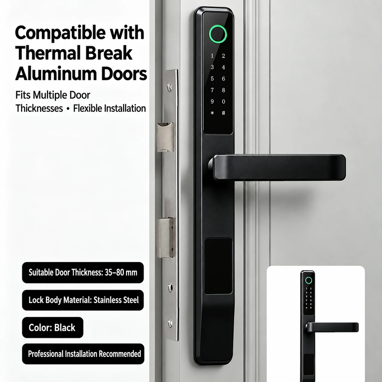 Serratura intelligente WF-V4 con maniglia per porte in alluminio a taglio termico 4