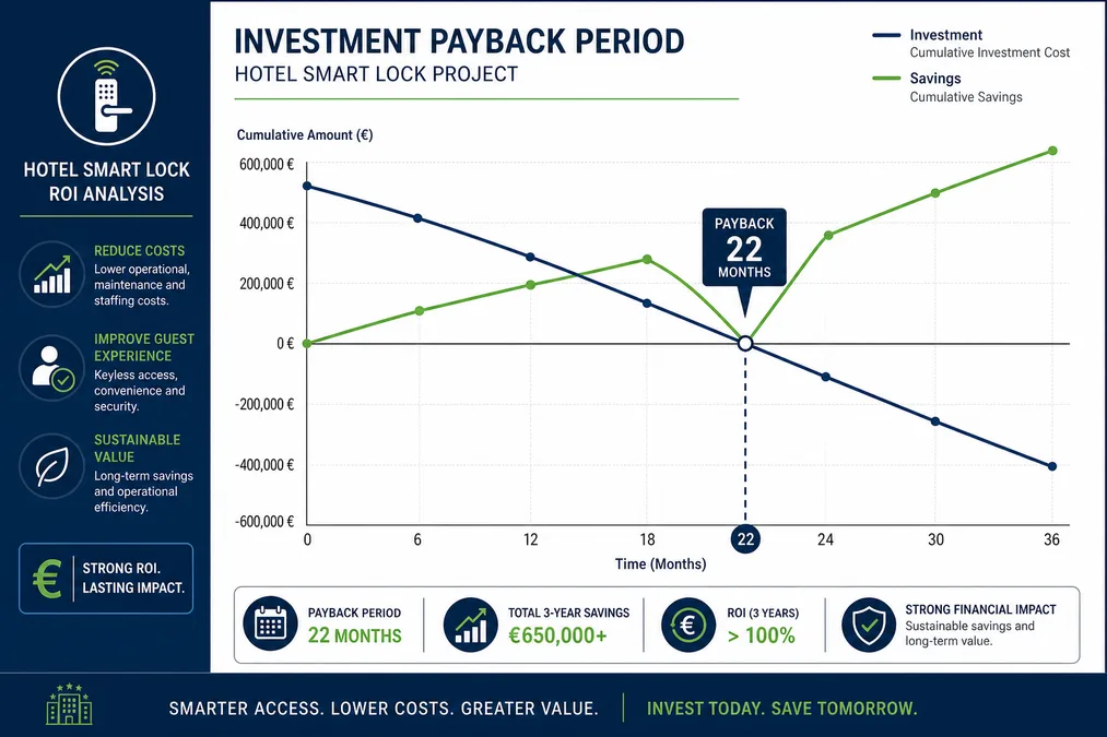 Grafico ROI con payback di circa 22 mesi per un hotel da 100 camere
