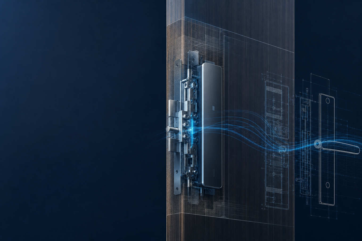Struttura tecnica di una serratura intelligente invisibile all'interno della porta