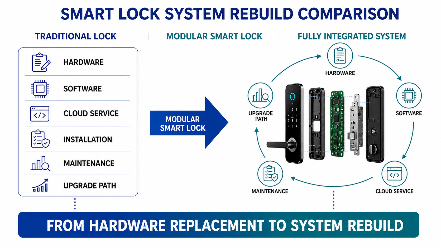 Infografica inglese che confronta architetture di serrature smart
