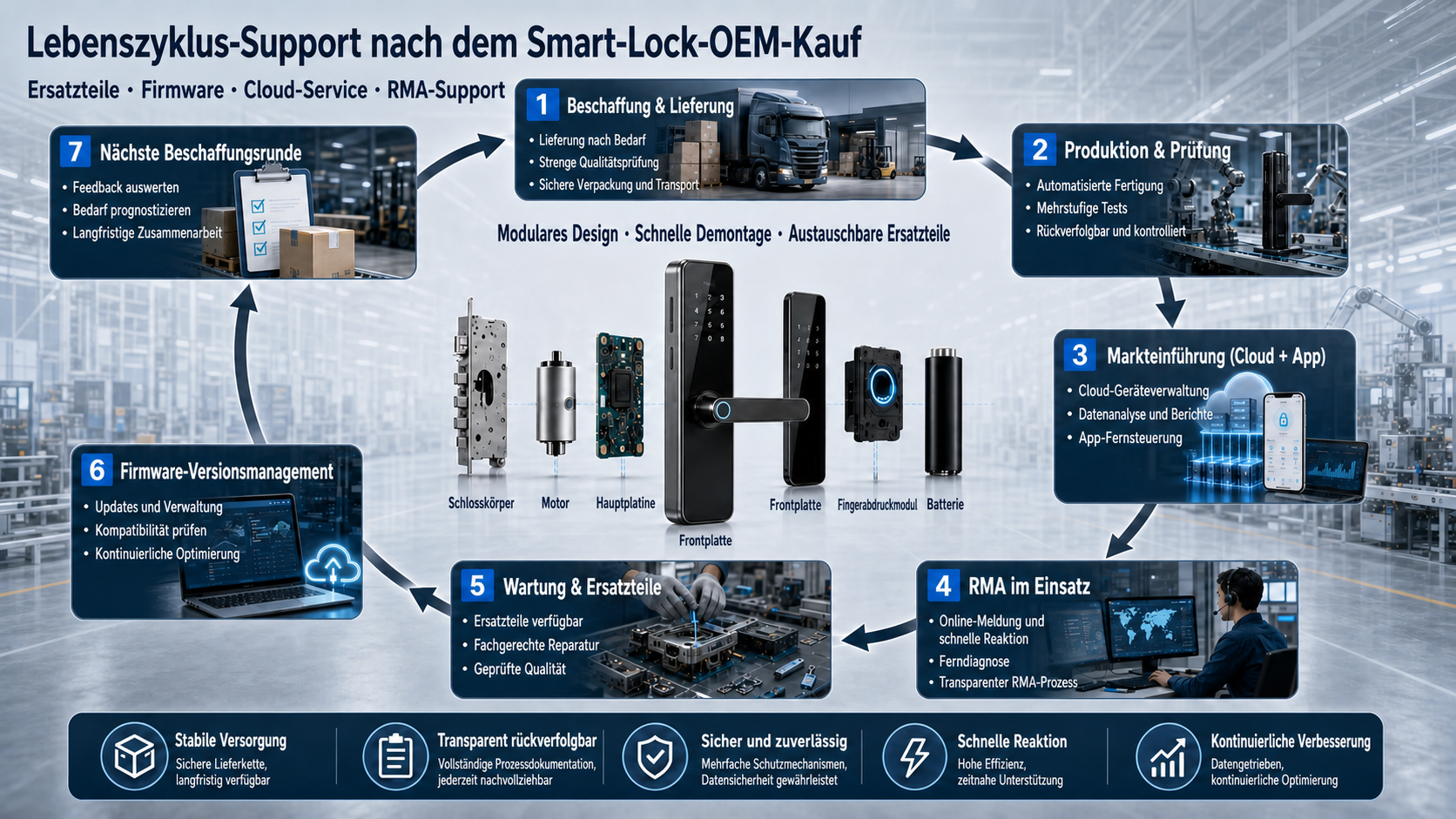 Supporto del ciclo di vita OEM della serratura smart per ricambi, firmware, servizio cloud e RMA